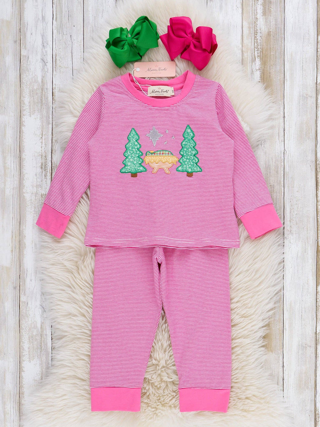 Sleepin' in the Manger Embroidered Pajamas - Pink