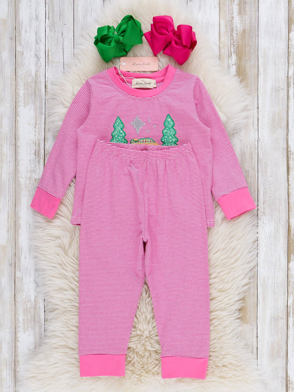 Sleepin' in the Manger Embroidered Pajamas - Pink
