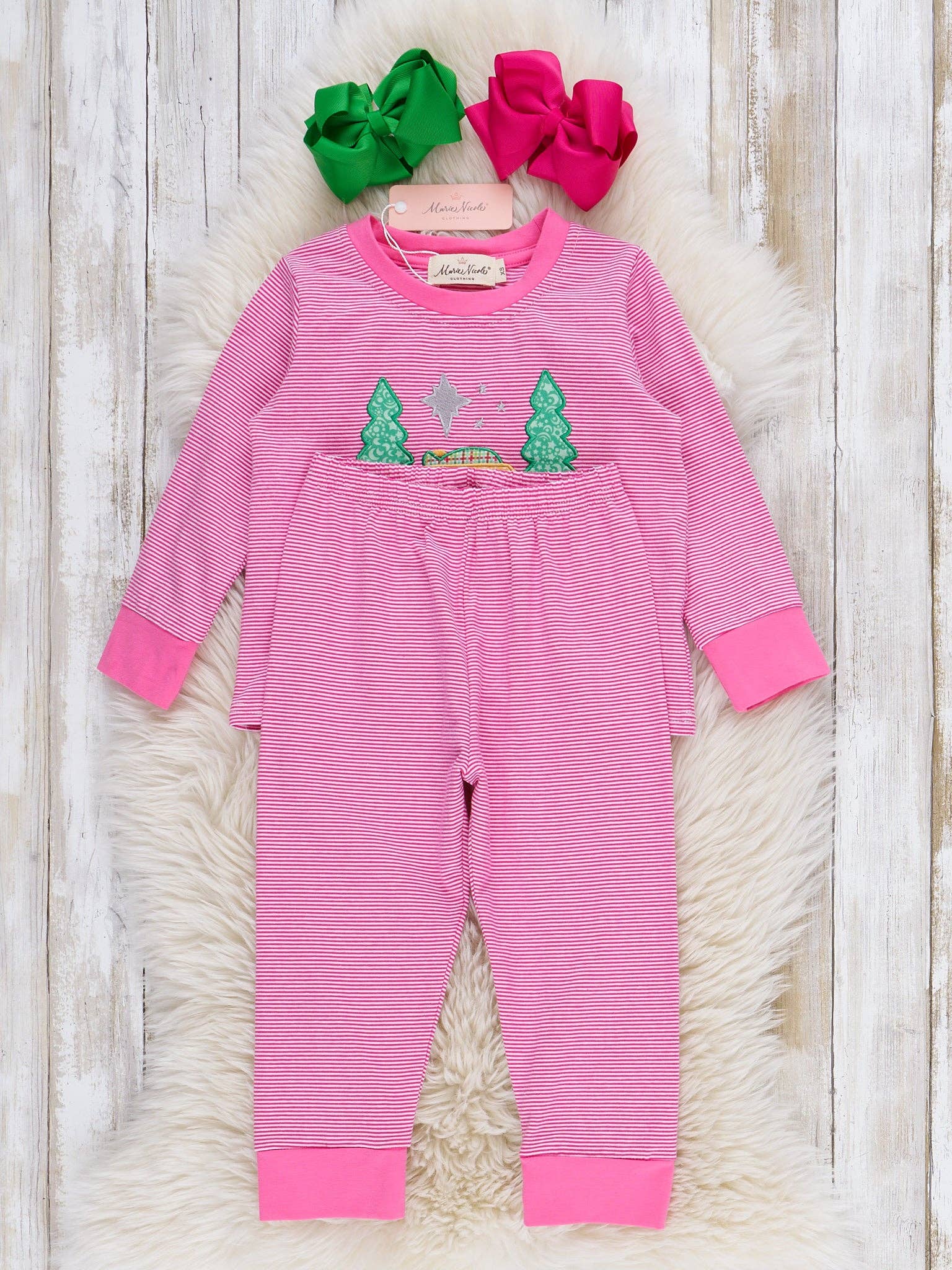 Sleepin' in the Manger Embroidered Pajamas - Pink