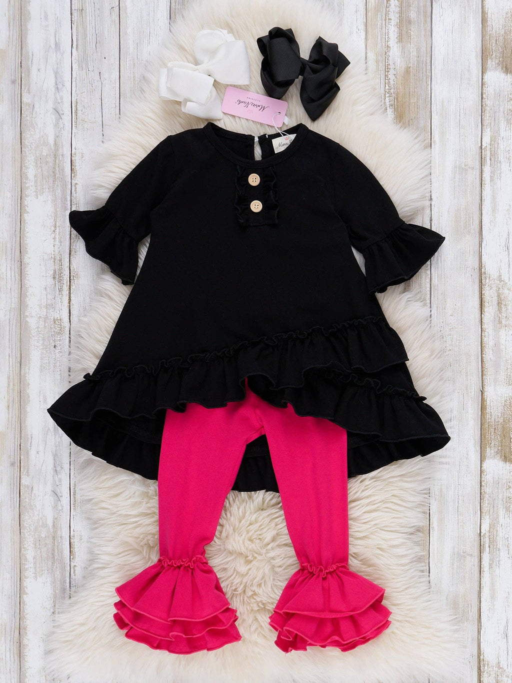 Cotton Ruffle Hi-Low Tunic Top - Black