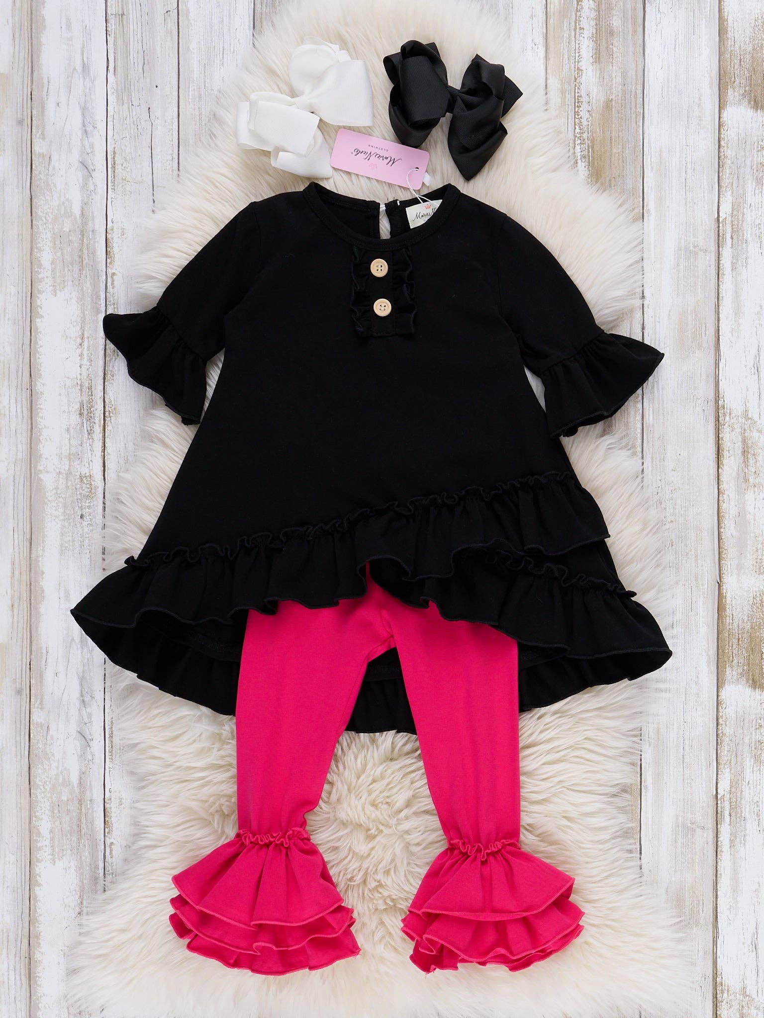 Cotton Ruffle Hi-Low Tunic Top - Black