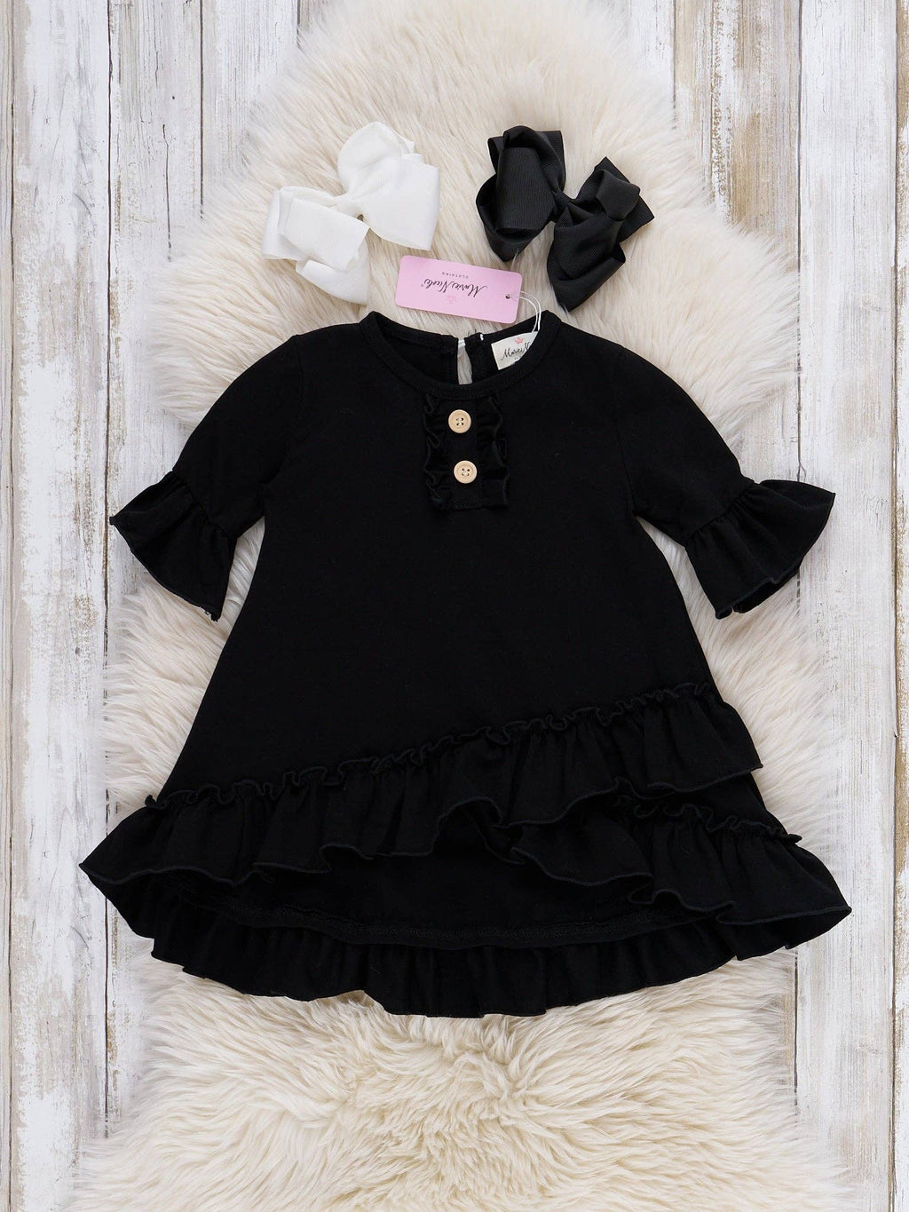 Cotton Ruffle Hi-Low Tunic Top - Black