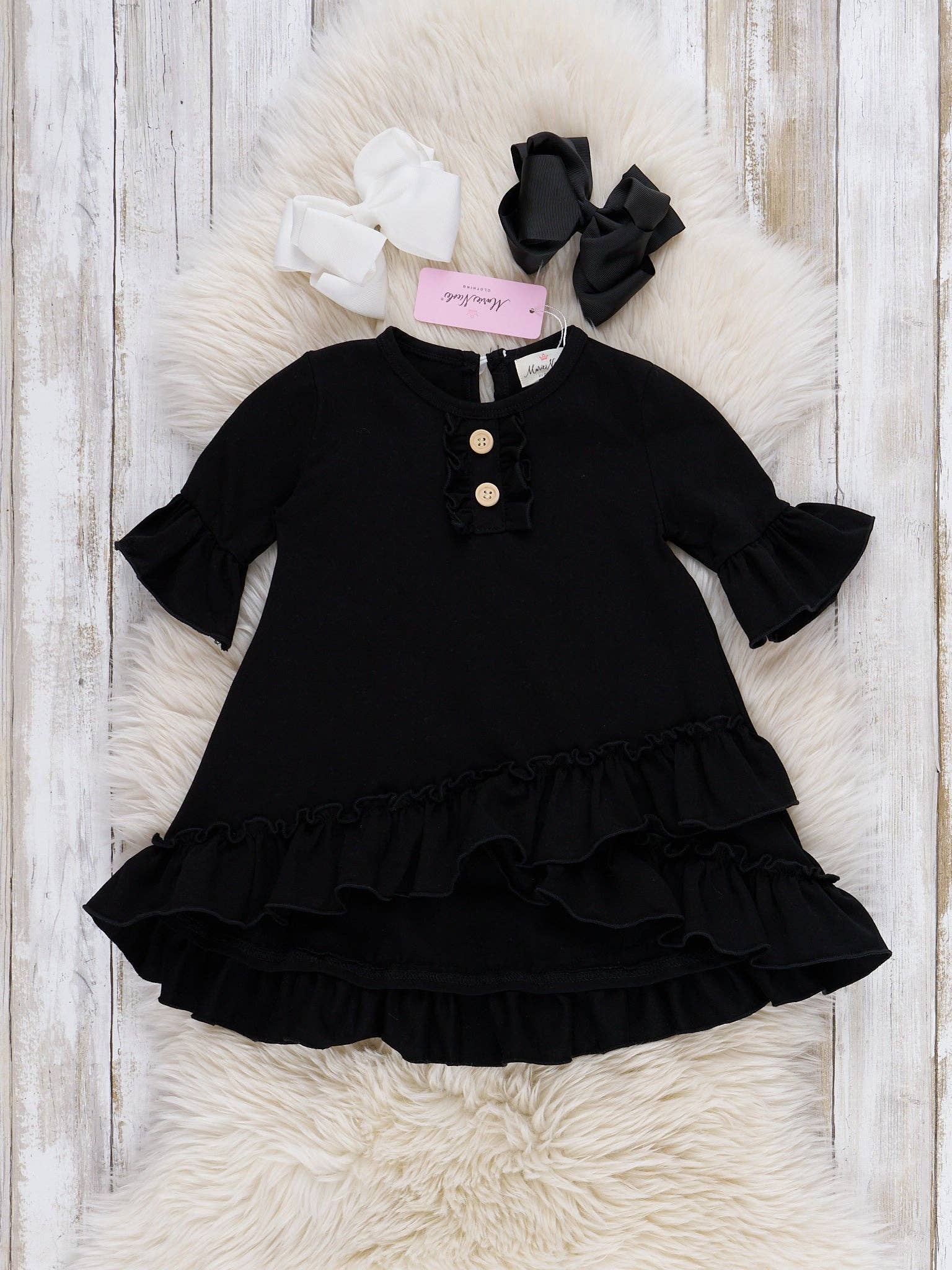Cotton Ruffle Hi-Low Tunic Top - Black