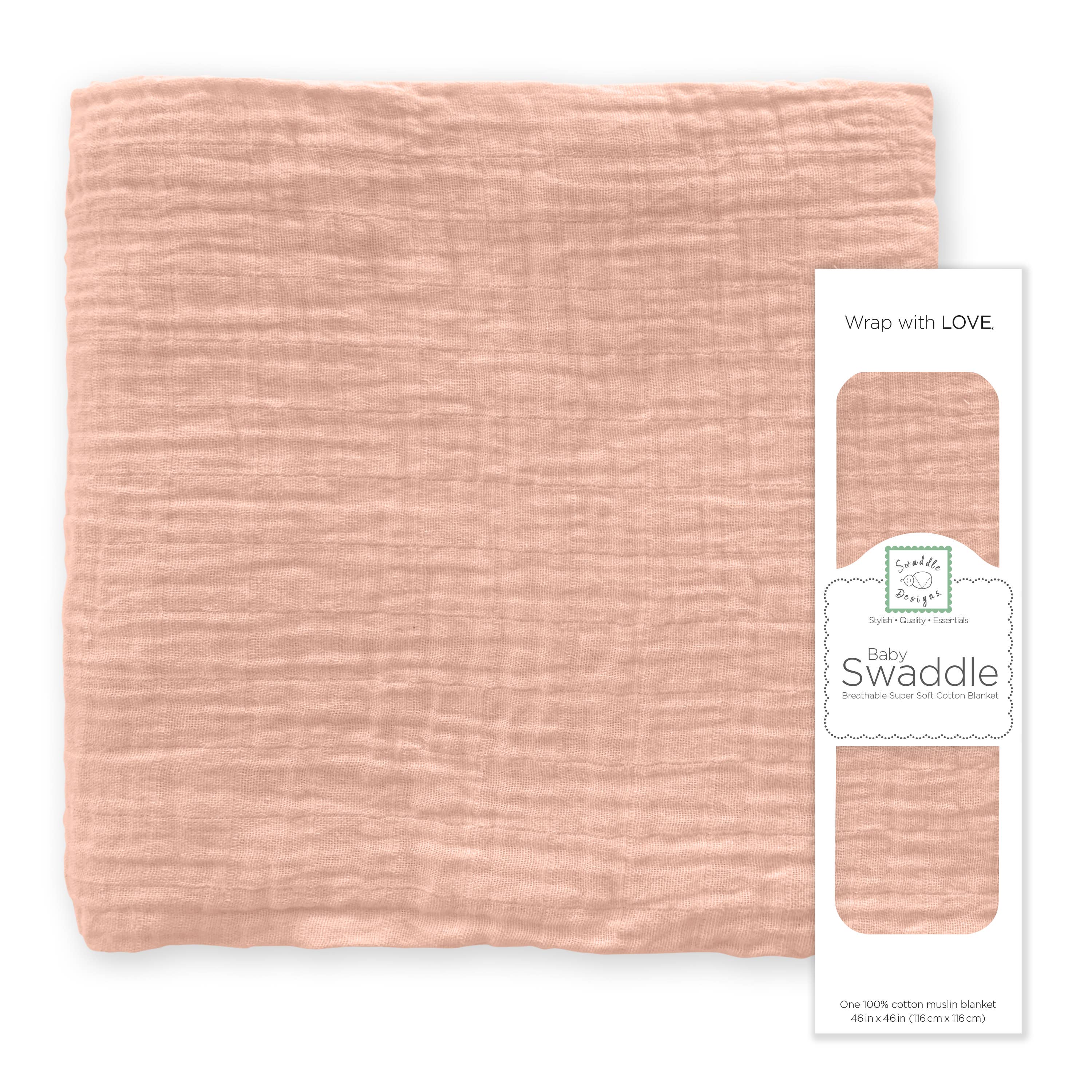 Peach Blush Muslin Swaddle Blanket, Premium Cotton