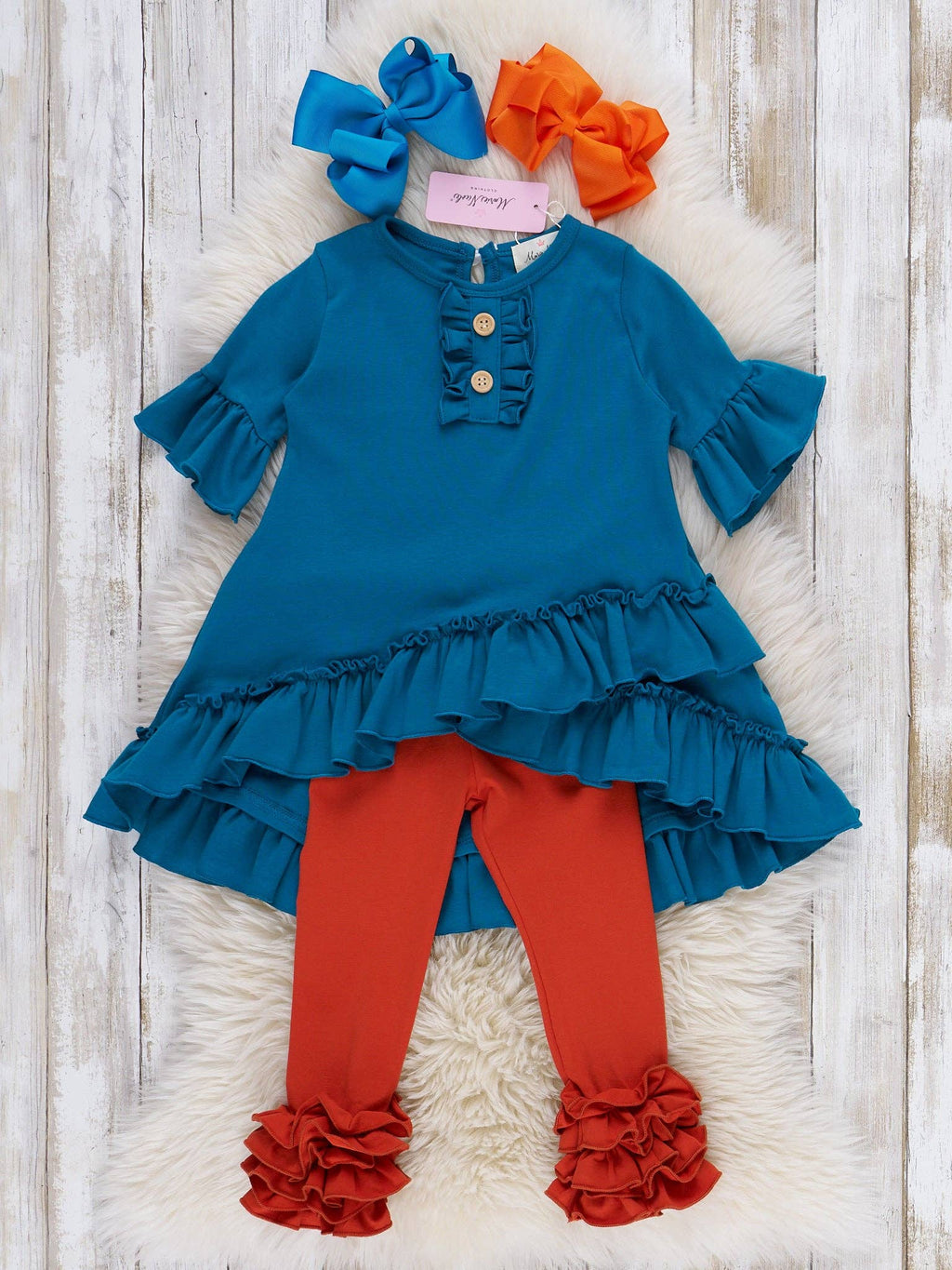 Cotton Ruffle Hi-Low Tunic Top - Steel Blue