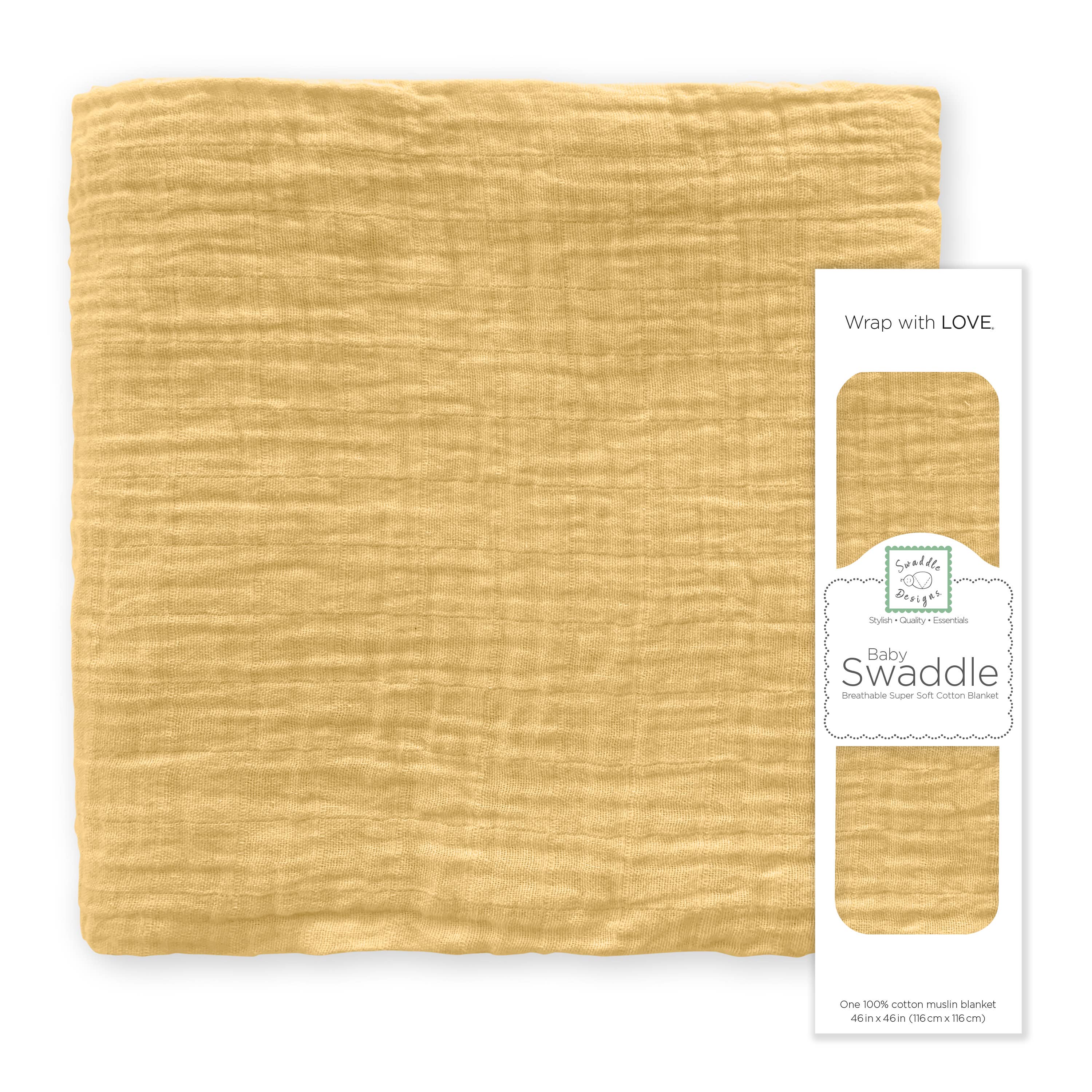 Gold Muslin Swaddle Blanket, Premium Cotton