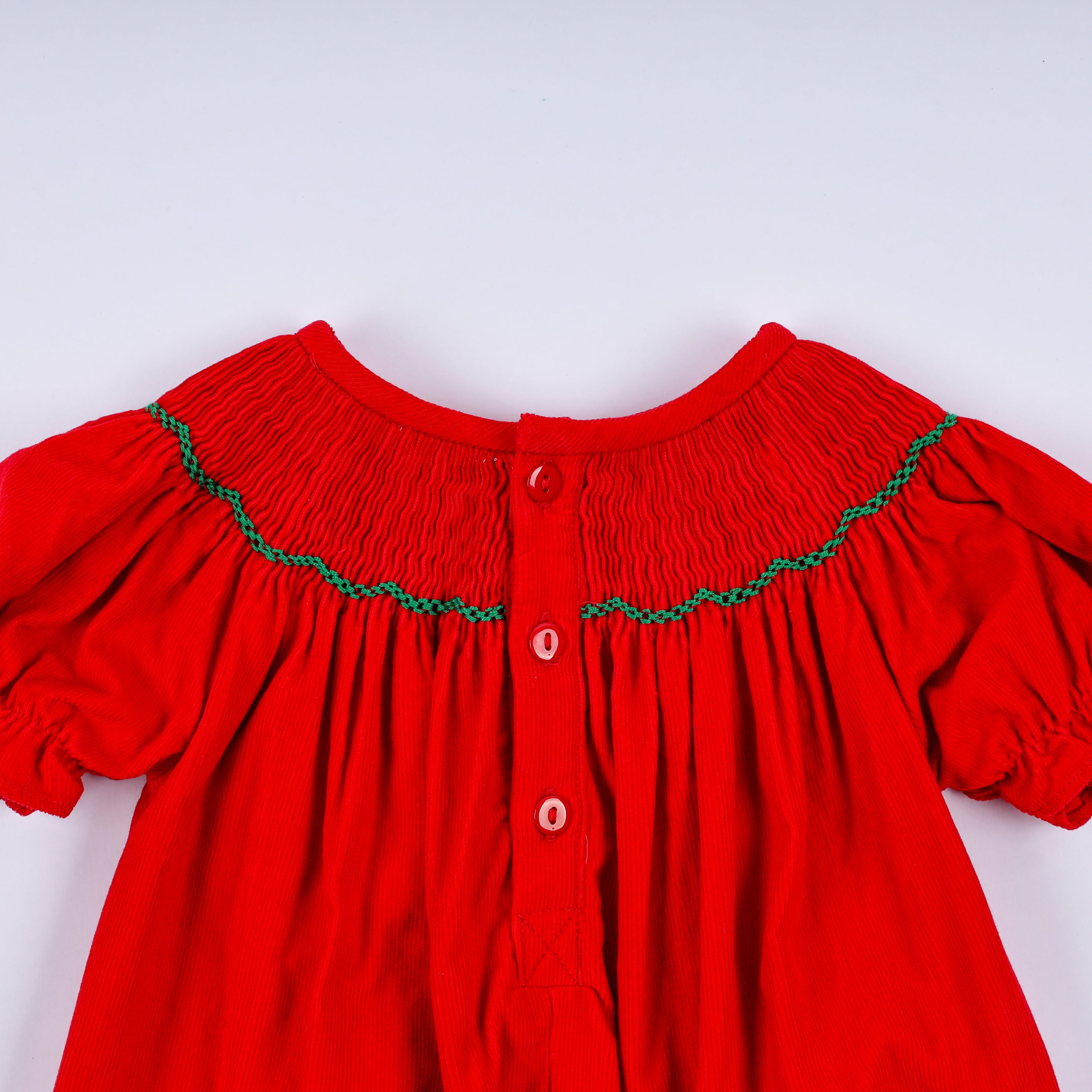 Red christmas tree hand smocked romper