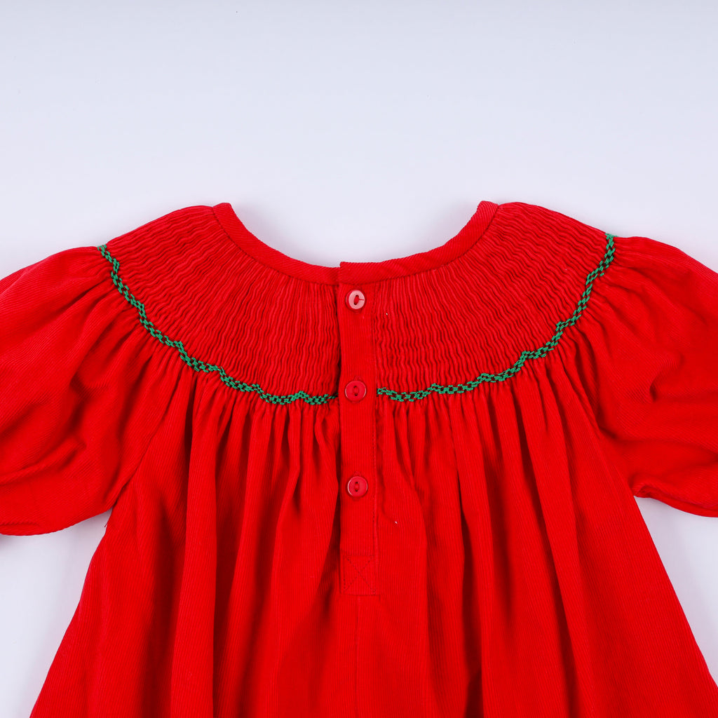 Red christmas tree hand smocked dress