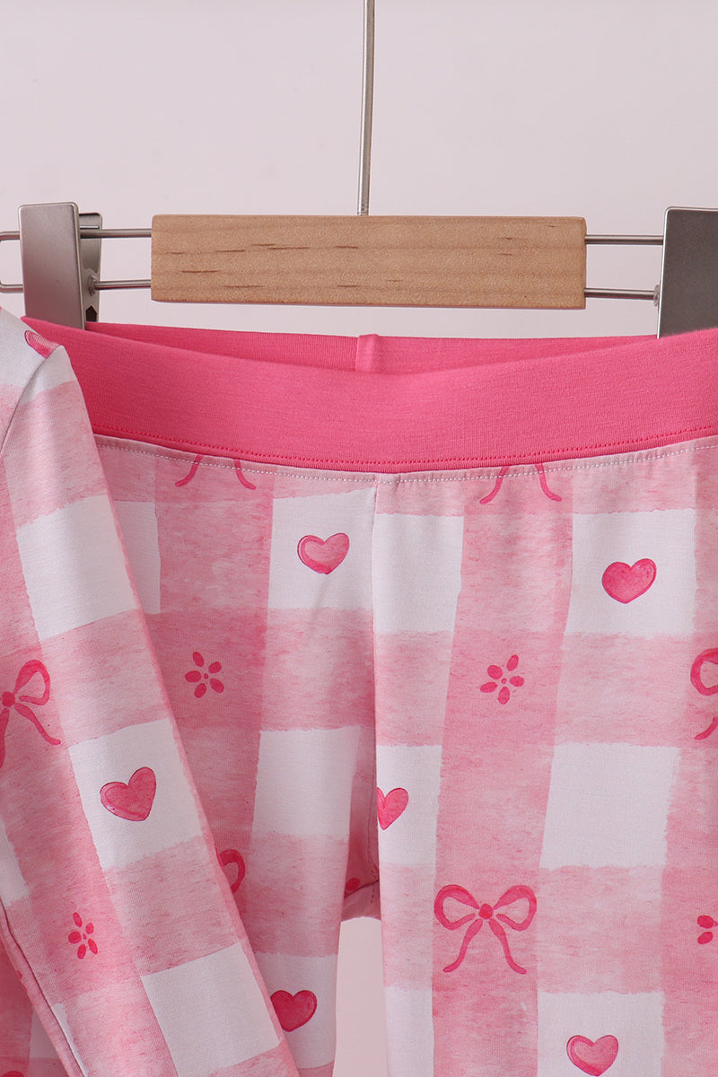 Pink heart checkered bamboo pajama pants set