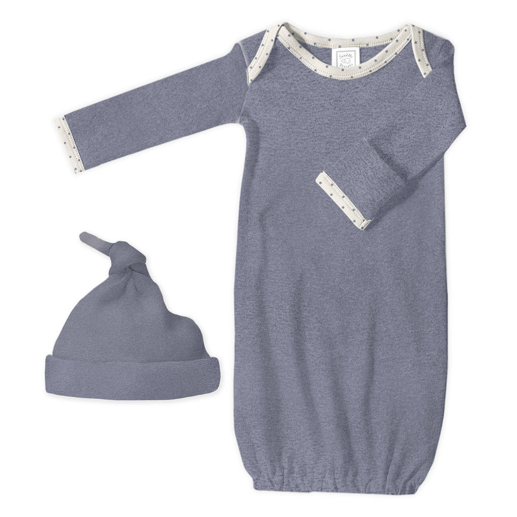 2pc Gift Set - Pajama Gown and Hat - Heathered Denim