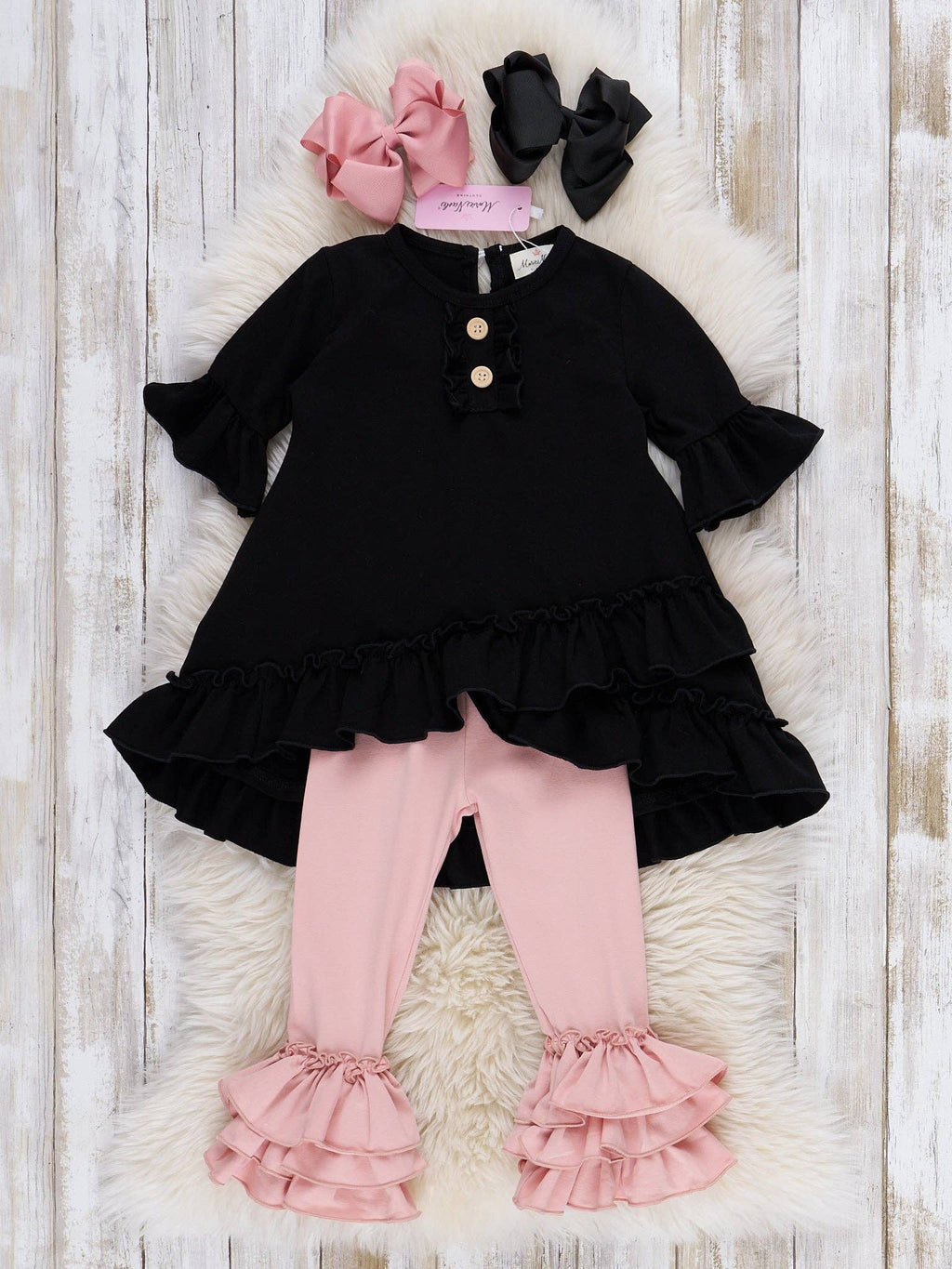 Cotton Ruffle Hi-Low Tunic Top - Black