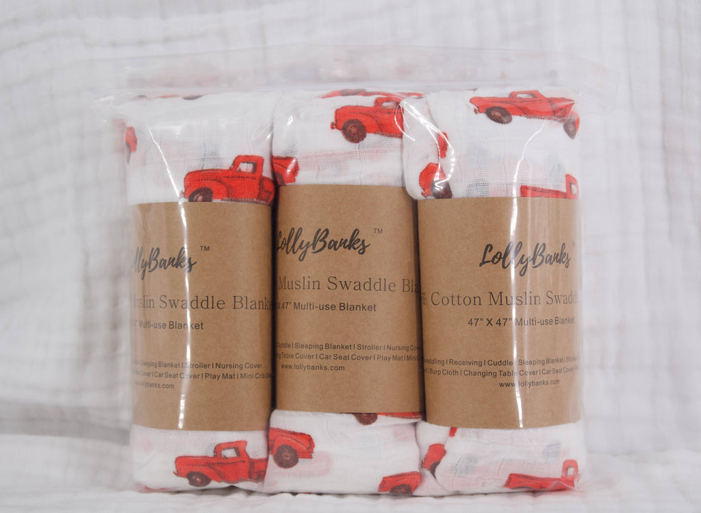 Truckin' On Baby Muslin Swaddle Blanket