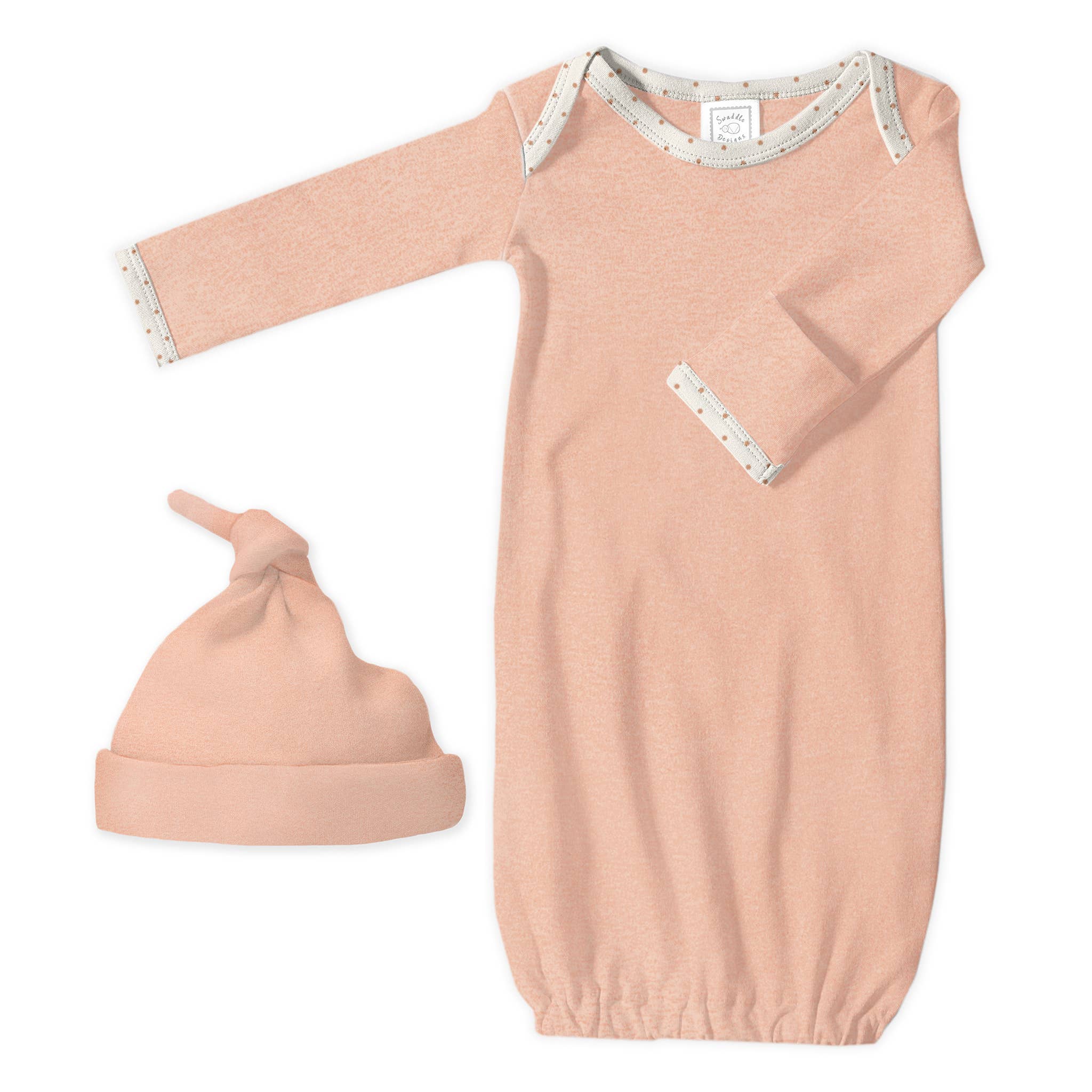 2pc Gift Set - Pajama Gown and Hat - Heathered Peach Blush